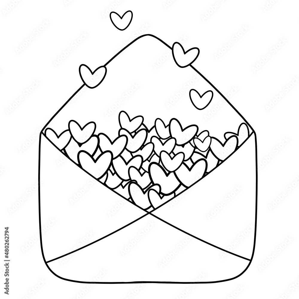 cute coloring page envelope with hearts Stock Illustration Adobe Stock
