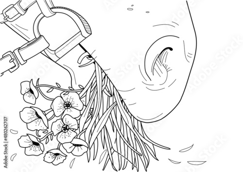  Coloring Book for children and adults 2. Colouring pictures with horse head.  Romantic concept. Zen art style illustration.