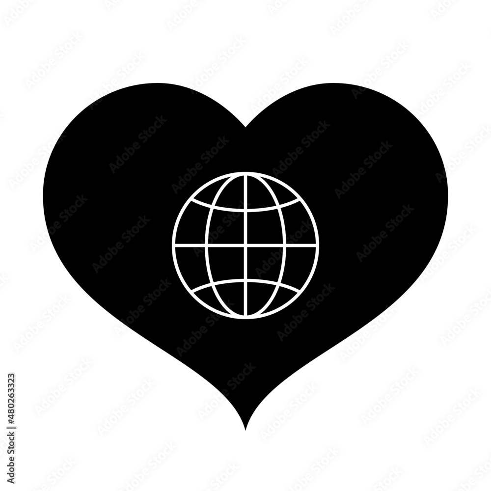 Heart and globe icon. International Valentine's day heart and concept respresenting love and romance. Vector Illustration Heart and globe icon. International Valentine's day heart and concept respresenting love and romance. Vector Illustration