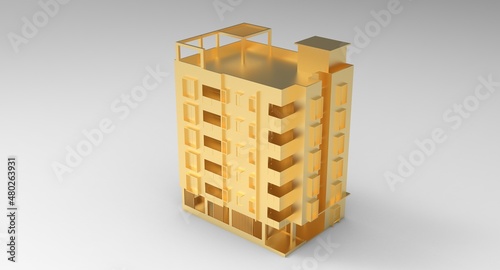 3d illustration of the golden many story house
