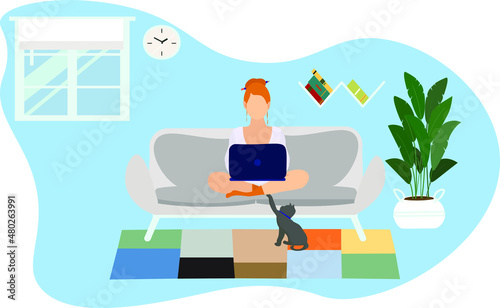 a girl is working with laptop homeoffice