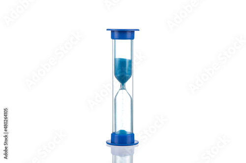 Plastic hourglass isolated on a white background.