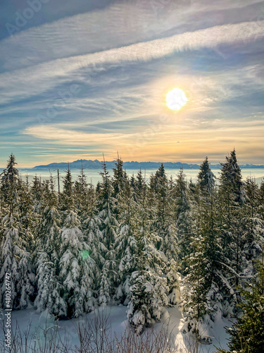 Polish mountains - Tatry - beautifull winter panorama. View from watch tower.