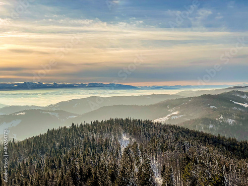 Polish mountains - Tatry - beautifull winter panorama. View from watch tower.