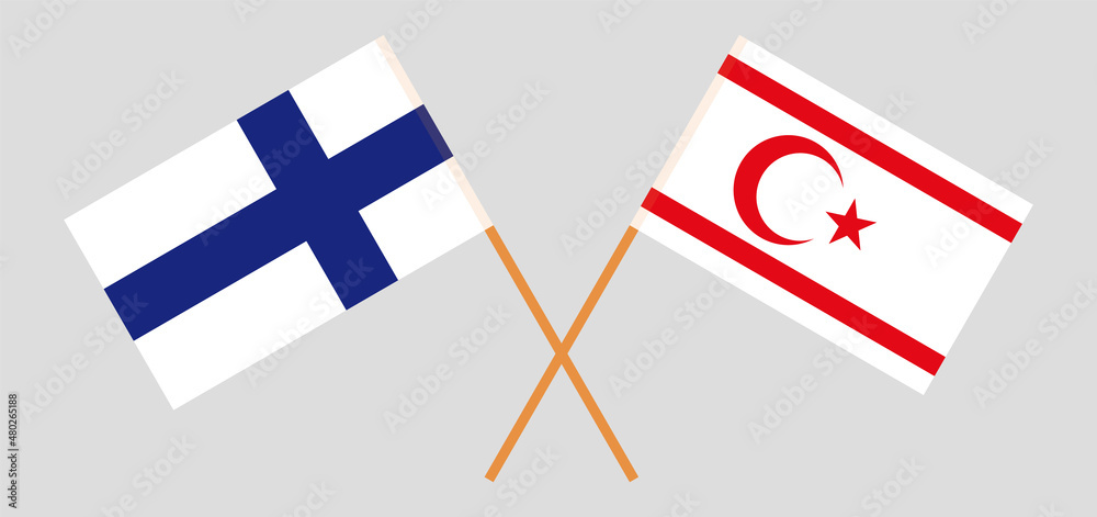 Crossed flags of Finland and Northern Cyprus. Official colors. Correct proportion