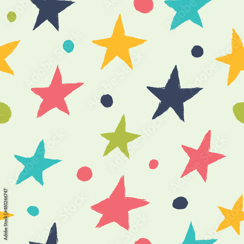 Seamless background with stars. Drawn with a dry brush and ink.