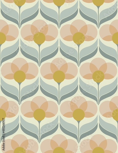 Vector illustration of seamless flower wallpaper in sixties style
