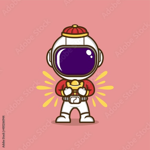 cute cartoon astronaut in chinese new year. vector illustration for mascot logo, or sticker © gilar