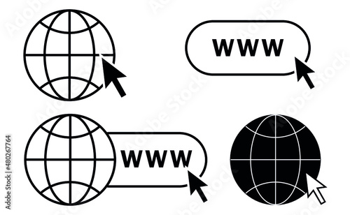online internet icon website symbol set vector illustration. www site access. web net world globe in computer. click mouse cursor sign. go visit enter webpage. vector isolated on a white background