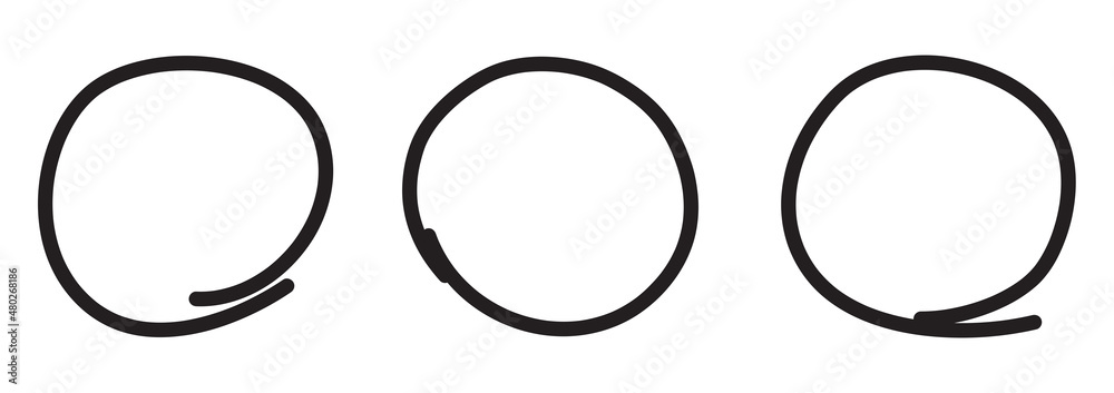 Black circle pen draw set. Highlight hand drawn circle isolated on white background. Handwritten black circle. For marker pen, pencil, logo and text check. Vector illustration Black circle pen draw set. Highlight hand drawn circle isolated on white background. Handwritten black circle. For marker pen, pencil, logo and text check. Vector illustration