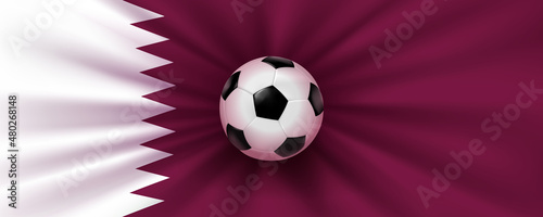 3D Soccer ball on the national flag of Qatar. Football background. Vector illustration.