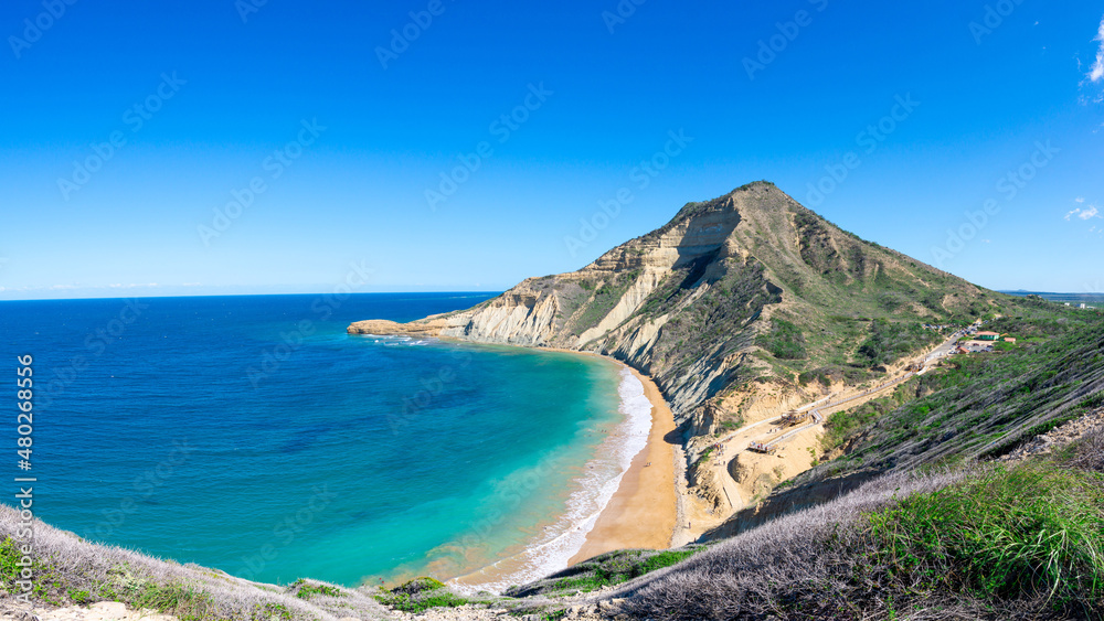 Obraz premium Panoramic view of a caribbean beach from a mountain