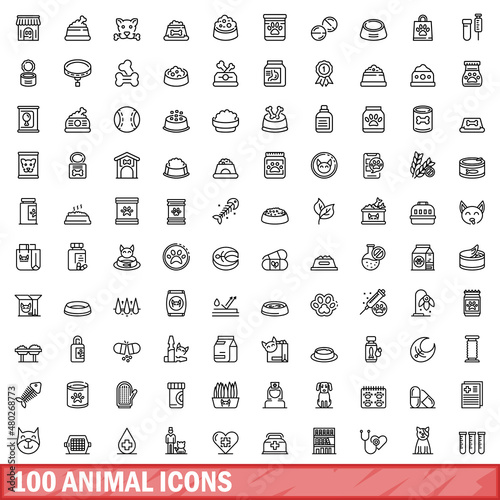 100 animal icons set. Outline illustration of 100 animal icons vector set isolated on white background