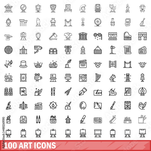 100 art icons set. Outline illustration of 100 art icons vector set isolated on white background