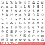100 baby icons set. Outline illustration of 100 baby icons vector set isolated on white background
