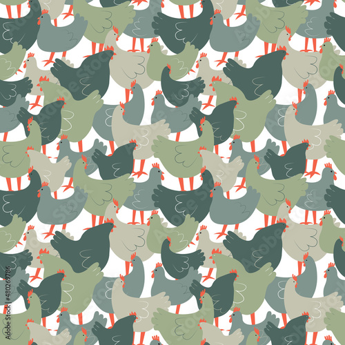 Seamless pattern with chiken. Cute cartoon characters. Vector illustration.