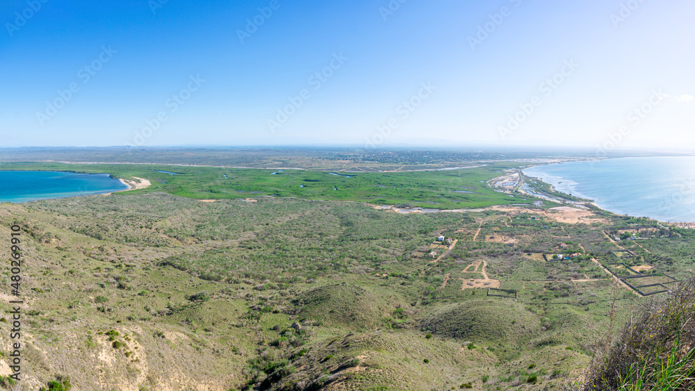 Fototapeta premium Panoramic view of a caribbean beach from a mountain