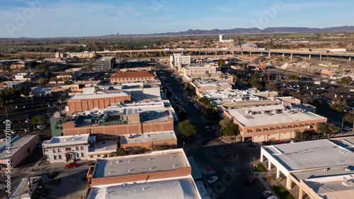 Sunset aerial view of the downtown cityscape of Yuma, Arizona, USA.