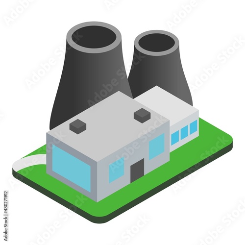Power plant icon isometric vector. Nuclear power plant, industrial building icon. Powerstation, heavy industry, generating electricity