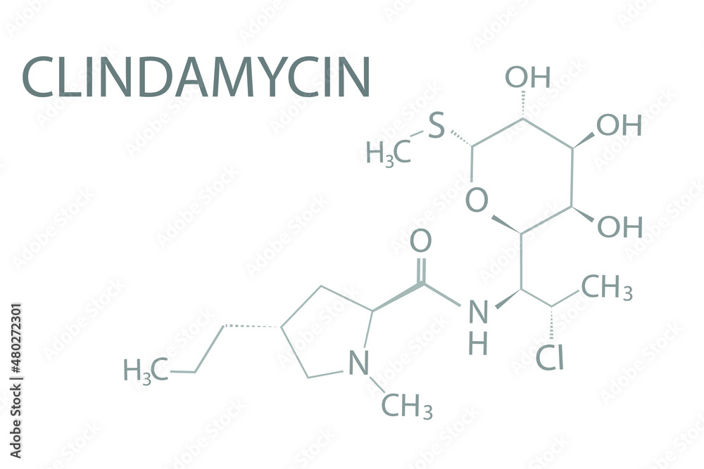 Clindamycin molecular skeletal chemical formula.