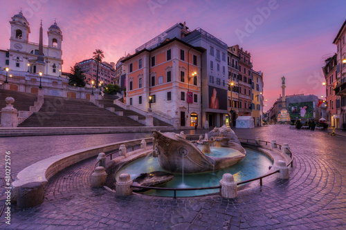 Fontana Della Barcaccia At Sunrise photo