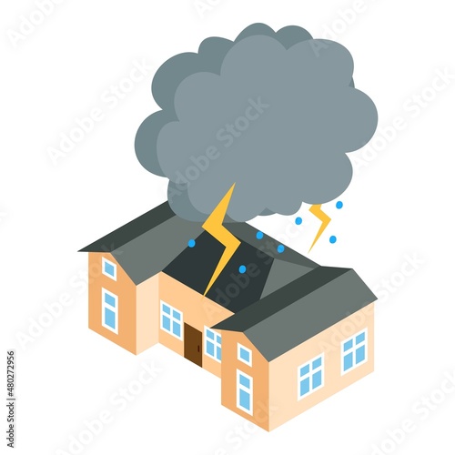 Thunderstorm icon isometric vector. Thundercloud rain and lightning over house. Bad weather, rainstorm, natural phenomenon