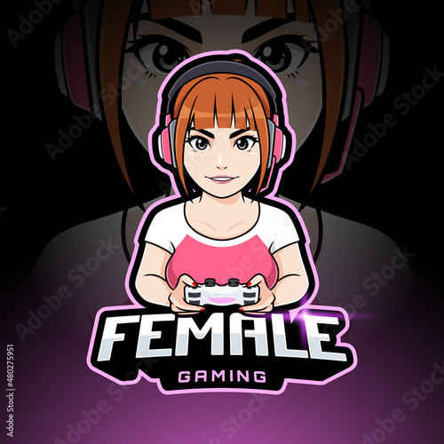 Female gamer character mascot logo, Gamer girl esport logo template