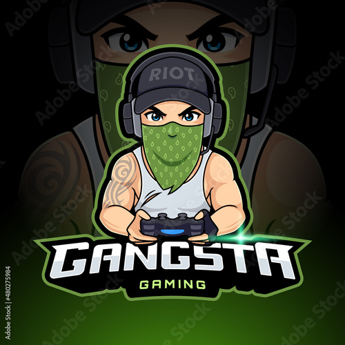 Gangster gamer guy with mask esport mascot logo vector