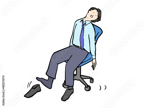 やる気なくして靴も脱げたスーツ男性のイラスト