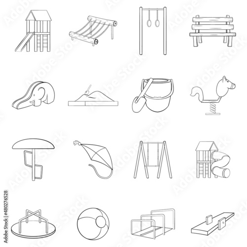 Playground icons set in outline style isolated on white background