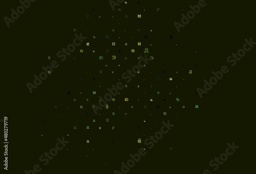 Dark purple vector background with signs of alphabet.