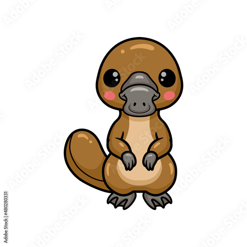 Cute baby platypus cartoon standing