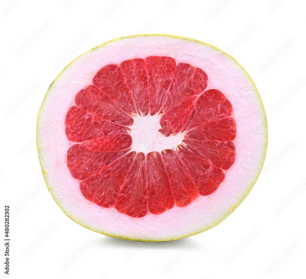 Fresh juicy piece of grapefruit pulp isolated on white background. Piece of peeled grapefruit close up. Slice of citrus fruit wallpaper Fresh juicy piece of grapefruit pulp isolated on white background. Piece of peeled grapefruit close up. Slice of citrus fruit wallpaper