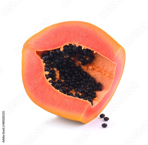 sliced of ripe papaya isolated on white background