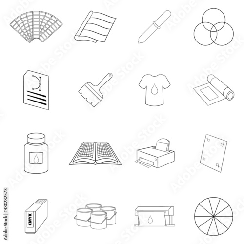 Print process set icons in outline style isolated on white background