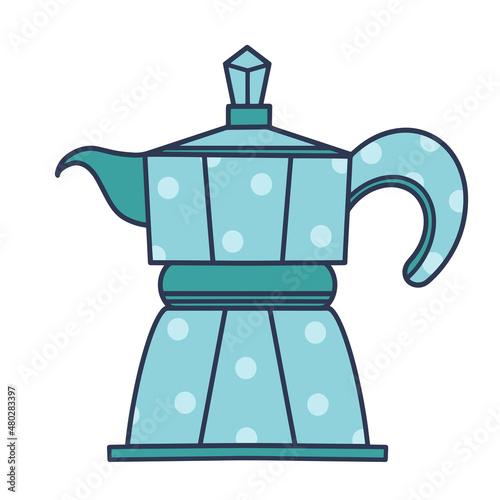 Geyser coffee maker polka dot vector icon. Hand drawn illustration isolated on white background. Metal Italian moka pot for brewing drinks - espresso, cappuccino. Flat cartoon clipart, color doodle