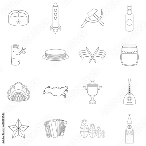 Russia set icons in outline style isolated on white background