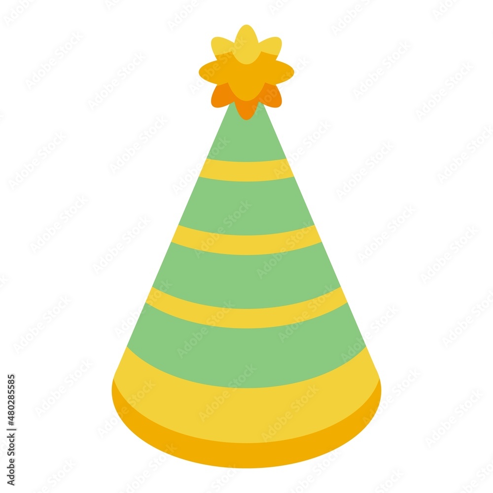 Cone cap icon isometric vector. Hat party. Green cone Cone cap icon isometric vector. Hat party. Green cone