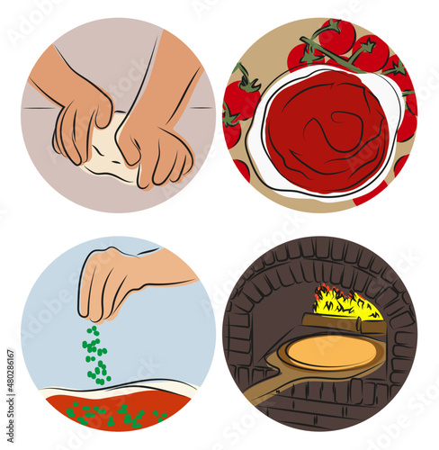 Zeichnungen Drawings Pizza-Herstellung Pizza Making Baker Bäcker Soße Teig Belag Ofen Food Selbstgemacht
