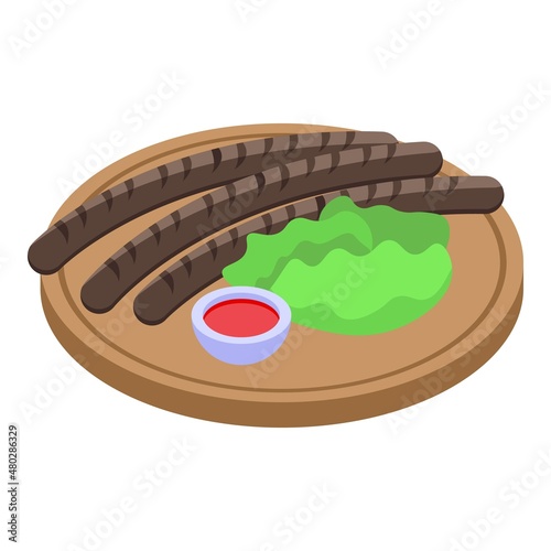 Pork grilled sausage icon isometric vector. German cuisine. Food dinner