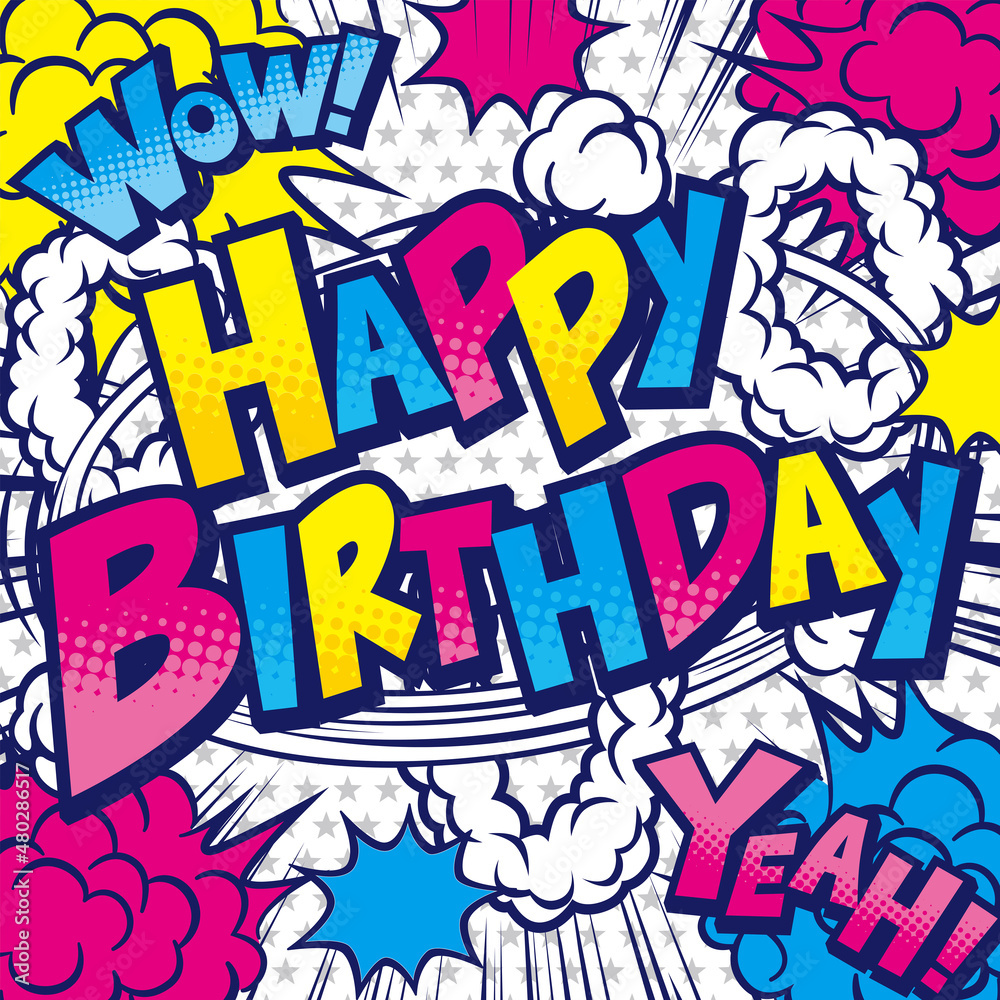 Fototapeta premium コミック風の誕生日タイトルの吹き出し素材