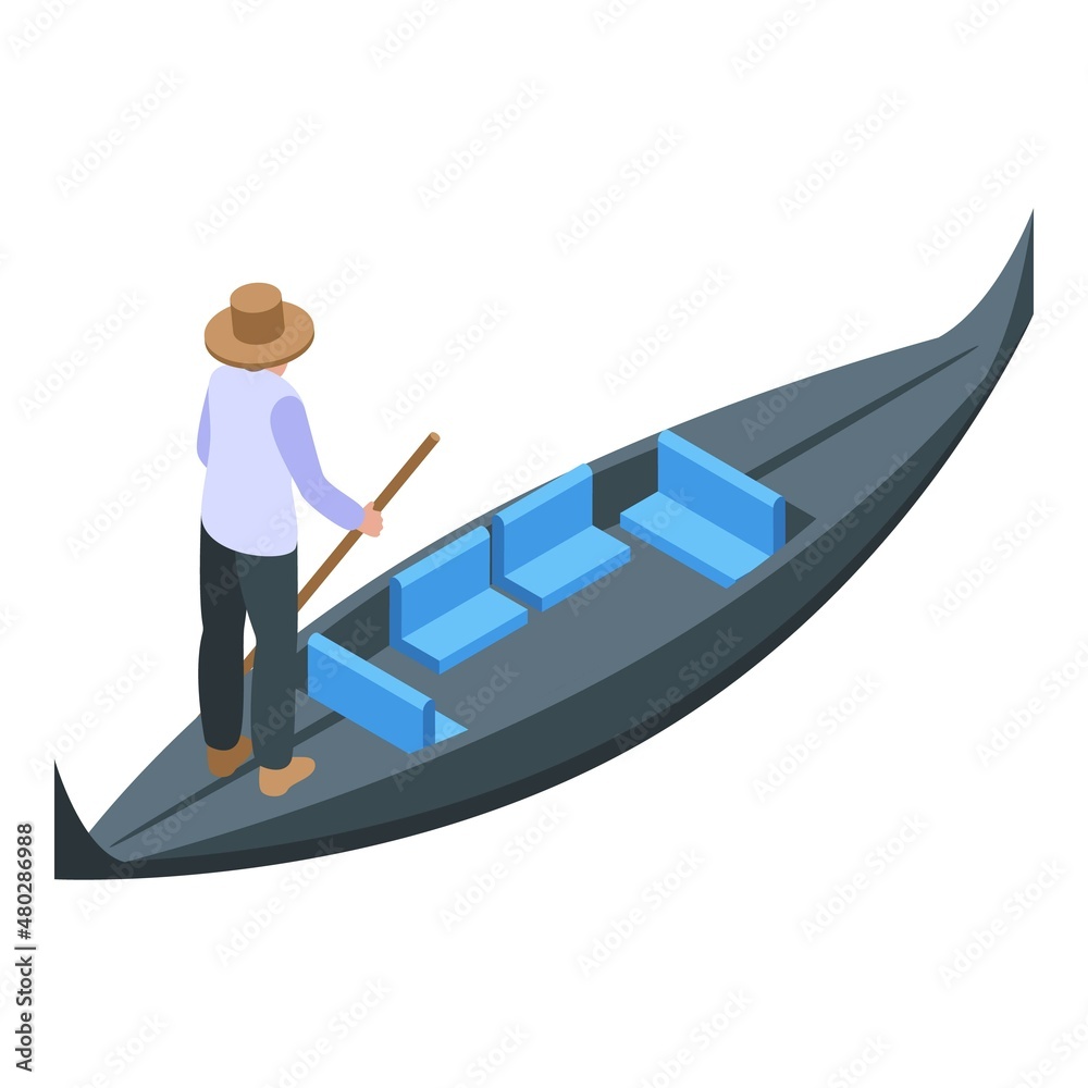 Obraz premium Rent gondolier icon isometric vector. Venice boat. Old man