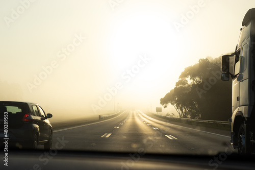 driving in the road in the morning