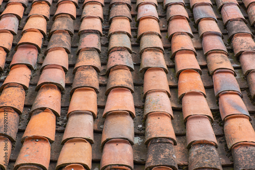 tiled roof in ananuri fortress in georgia