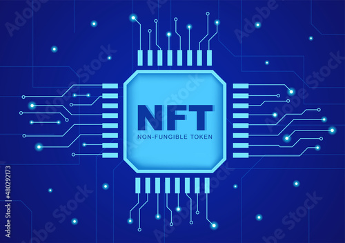 NFT Non Fungible Token Crypto Art of Converting Into Digital Network with Coin Servers for Banner or Poster in Flat Background Illustration