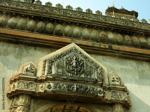 Detail of the Patuxai Victory Monument in Vientiane, LAOS photo