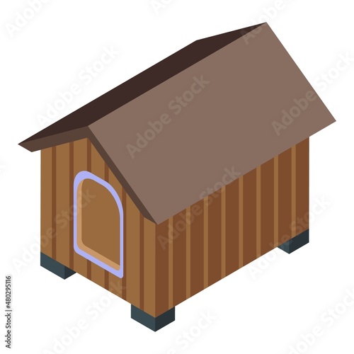 Wood dog kennel icon isometric vector. Doghouse pet. Puppy house