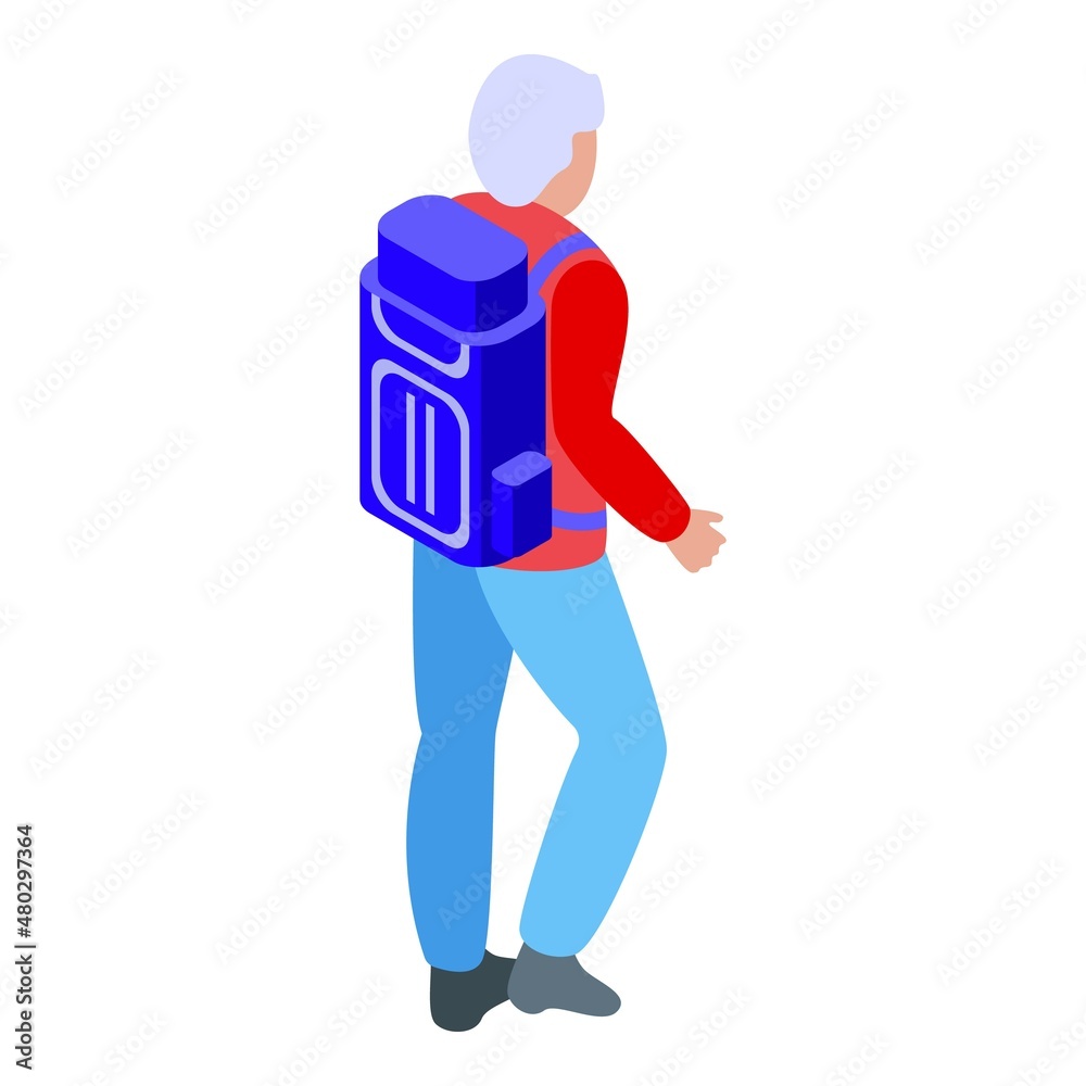 Backpack retirement travel icon isometric vector. Old man. Couple family