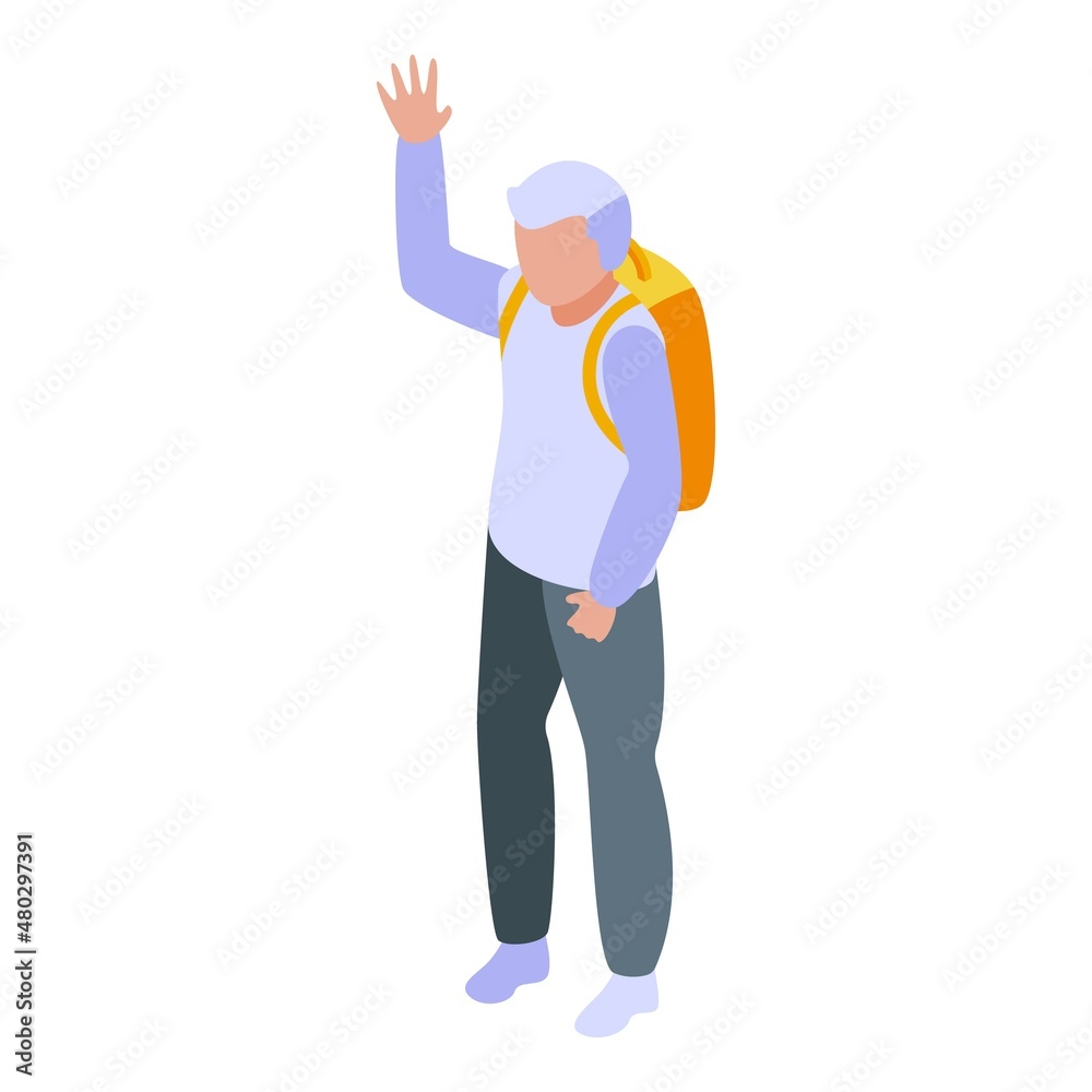 Retirement travel backpack icon isometric vector. Old man. Person senior Retirement travel backpack icon isometric vector. Old man. Person senior