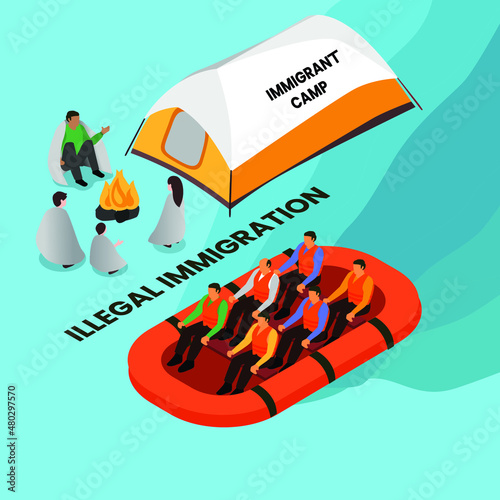 Illegal immigration isometric 3d vector concept for banner, website, illustration, landing page, flyer, etc.